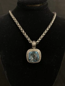David Yurman Silber Albion Blautopas & Diamant Anhänger Weizen Halskette 16" - Bild 1 von 11