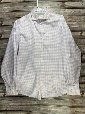 Brunello Cucinelli Plaid Button Down Dress Shirt sz Large color purple white - Image 1 of 4