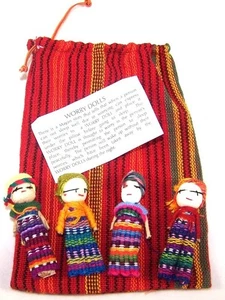 Worry Dolls In A Pouch Textile Bag Set 4 Made In Guatemala Children Doll - Picture 1 of 8