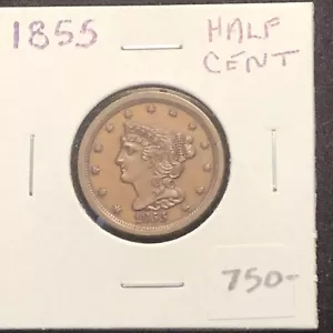 1855 braided hair half cent Lovely Honey Brown Gem Very Nice Eye Appeal - Picture 1 of 17