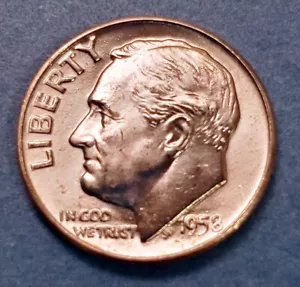 1958 D Roosevelt Dime Brilliant Uncirculated from an original BU roll - 20 sold - Picture 1 of 2