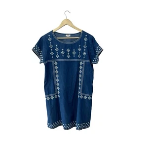 World Market Large X-Large Dress Blue Chambray Embroidered Boho Womens READ - Picture 1 of 11