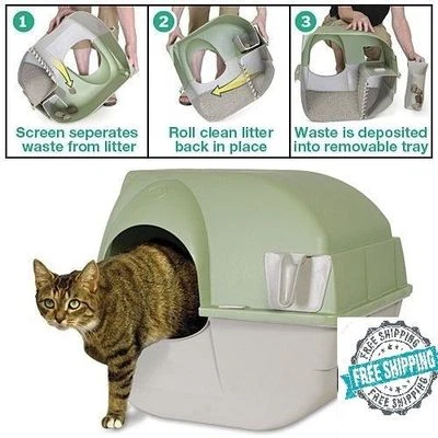 Caja de arena para gatos autolimpiante rollo gatito cuchara de peltre automática NUEVA completa Foto 1 de 4