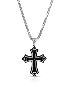 Men's Shaquille O'Neal Cross Necklace W/ 0.07 ctw Genuine Diamond Stainless St - Picture 1 of 2