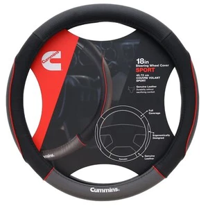 Cummins Diesel 18" Sport Genuine Leather Semi Truck Steering Wheel Cover - Picture 1 of 3