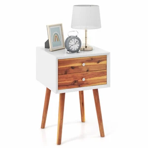 Wooden Nightstand Mid-Century End Side Table with 2 Storage Drawers Modern - Picture 1 of 6