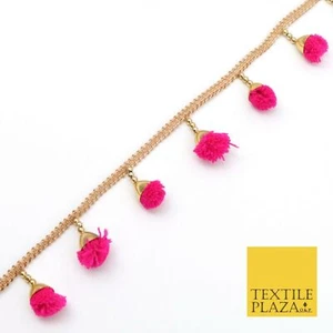 HOT PINK Bommel Quasten indisch gewebt Gold Borte Band Rand Spitze ethnisch X261 - Bild 1 von 3