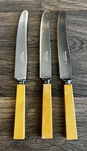 3 Vintage Robeson ShurEdge 9 1/4”Dinner Knives Round Tips Square Ends Faux Bone - Picture 1 of 5