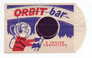 ENVOLTURA DE HELADOS ORBIT BAR 1950/60 Moon Spaceman Space Man sin usar casi nueva stock antiguo - Imagen 1 de 2