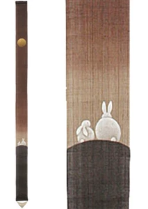 Kyoto Tapestry Wall Hanging Handpainted Linen Rabbits and Moon Usagi Autumn - Picture 1 of 2