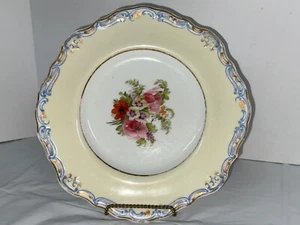 Vintage COPELAND Yellow & Floral Blue Edge Design Gold Trim 9.25" Cabinet Plate - Picture 1 of 10