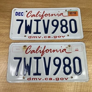 California State License Plate Pair Tags Auto Decor Craft Expired 12/18 7WIV980 - Picture 1 of 9