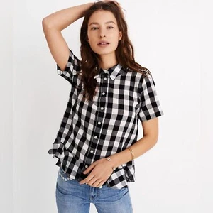 Camicia in cotone nuova con etichette Madewell Peplum a maniche corte abbottonate in gingham taglia small - Foto 1 di 12