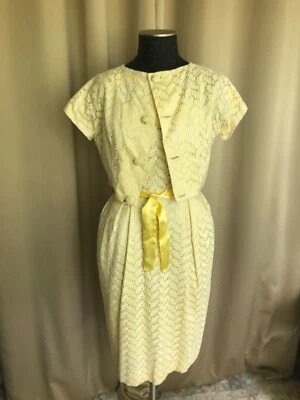 Vintage 60's hand made by Carolyn Dorris yellow Eyelet dress with short jacket - Image 1 of 4