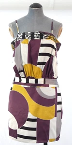 GUESS Mini Dress Silk Marciano Y2K Multicolour Geometric Straps Teen Size S - Picture 1 of 22