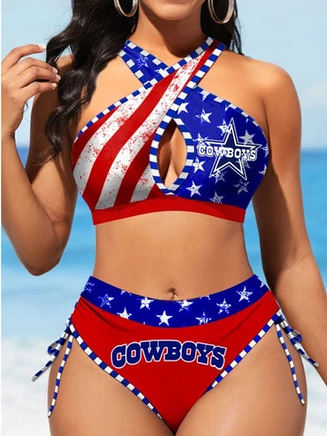 Dallas Cowboys Women's Sexy Bikini Set High Waist Swimsuit Beach Swimwear 2PCS Cover