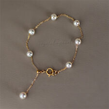 7.5-8" Stunning AAAA 6-7mm Natural Akoya White Pearl Bracelet 14k Gold P
