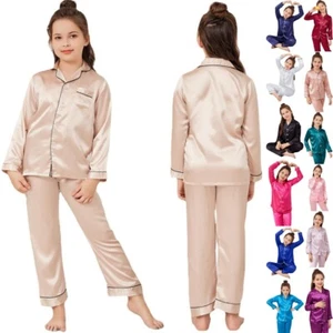 Pyjama Set für Kinder Baby Junge Mädchen Knopfleiste Seidenpyjama Nachtwäsche Nachtwäsche PJS - Bild 1 von 76