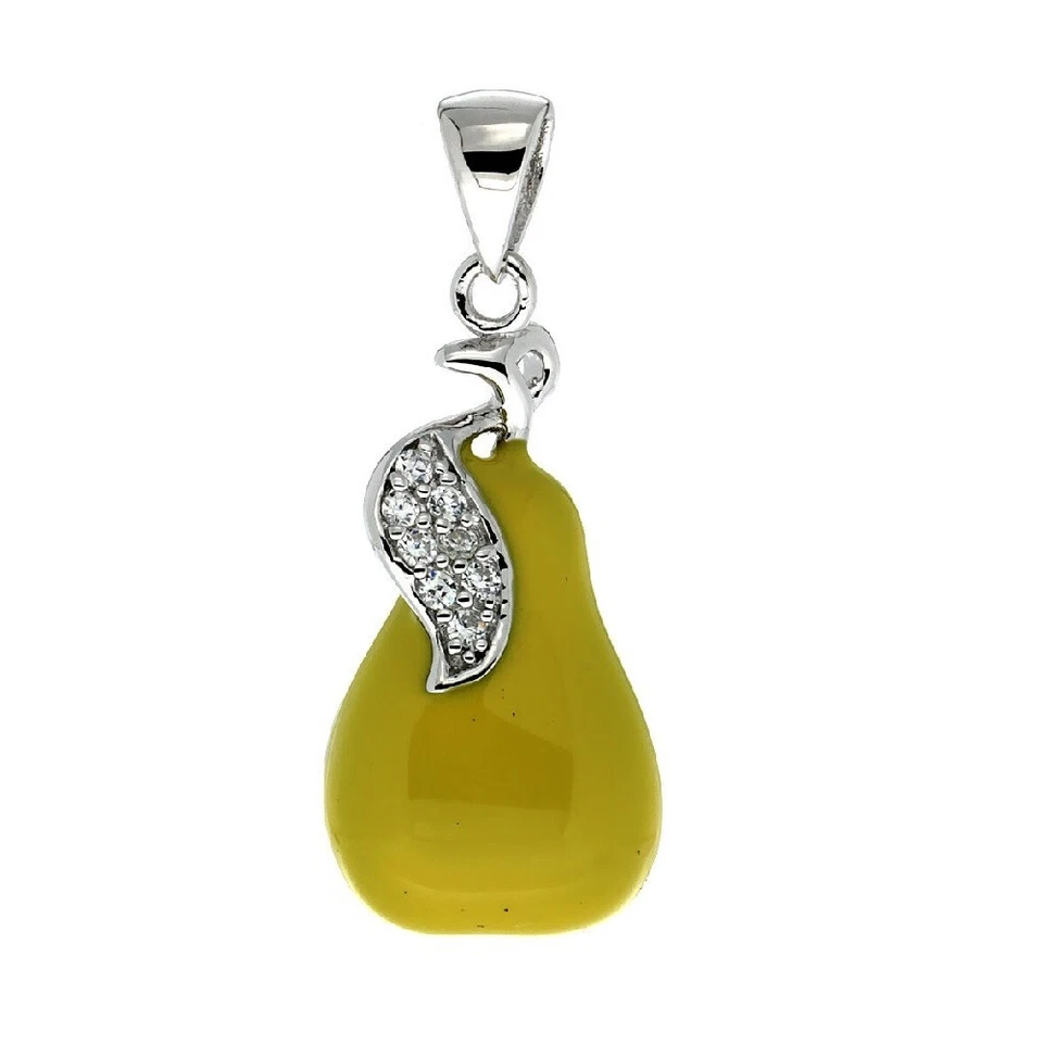 Ciondolo PEAR In Argento Sterling Con Pietre CZ Enameled Giallo - Immagine 1 di 1