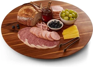 21" Acacia Wood Lazy Susan Table Top Wooden Turntable Serving Tray Cheese Board - Picture 1 of 12