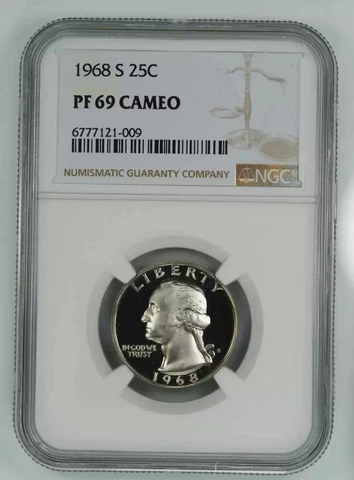 1968 S PROOF WASHINGTON QUARTER 25C NGC CERTIFIED PF 69 CAMEO (009) Cover