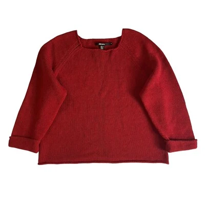 Novo com etiquetas DKNY 100% lã de cordeiro suéter feminino 3X malha vermelha manga longa Office Corpcore - Imagem 1 de 4