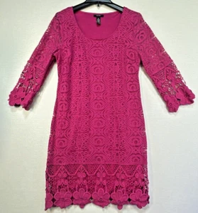 Alfani Womens Lace Crochet Sheath Dress Size Medium Hot Pink Barbie Co - Picture 1 of 13