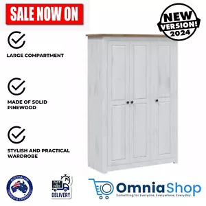 Hamptons Solid Wood Wardrobe White Cupboard With Hanging & Shelves 1000L - Picture 1 of 8