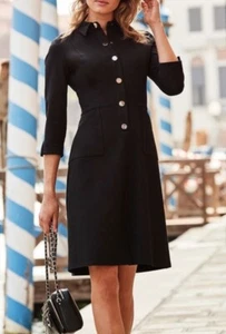 Sosandar Popper Front Stretch Denim Dress, Black Size 12 - Picture 1 of 3