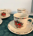 "O' Christmas Tree"  Cup & Saucer Set Of 4  Vintage  1987 Ten Strawberry Street