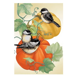 Chickadee Pumpkin Vine Suede House Flag - Picture 1 of 2