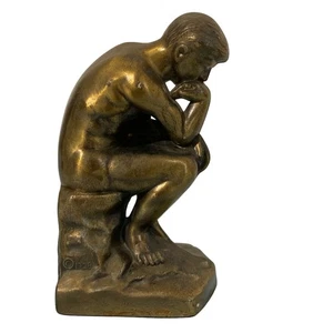 Rodin’s The Thinker Skulptur Bronzed Metal 1928 Statement Buchstütze Figur - Bild 1 von 6