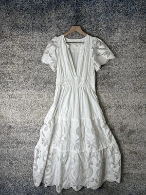 Anthropologie Dress Womens Small White Lace Maxi Boho Embroidered Tiered - Image 1 of 4