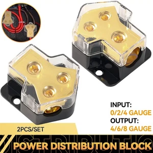 2Pcs Car Audio Splitter Amp Distribution Power 0/2/4 Gauge In 4/ 6/ 8 Gauge Out - Picture 1 of 11