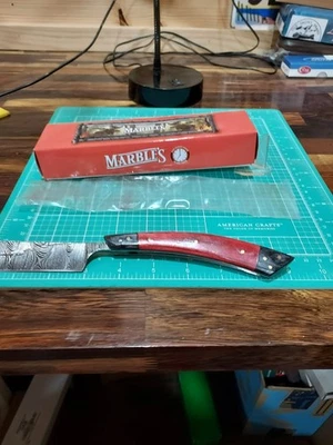 Marbles MR607, Razor Knife, Damascus Steel Blade, Red & Black Pakkawood Handles - Image 1 of 4