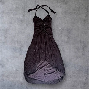 Y2K braun Glitzer Rüschen Neckholder Netz Kleid Gr. M UK 12 Party Abend Maxi - Bild 1 von 14