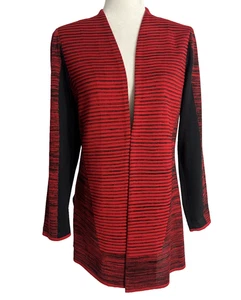 Ming Wang Knit Long Sleeve Cardigan Sweater Jacket Red Black Sz S Women's - Picture 1 of 8