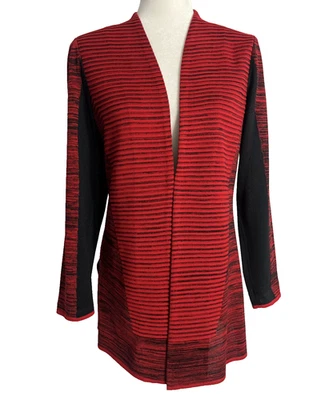 Ming Wang Knit Long Sleeve Cardigan Sweater Jacket Red Black Sz S Women's - Image 1 of 4