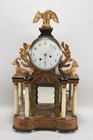 O71E23- Biedermeier Holz Portaluhr Alabaster Säulen ua Messing Beschläge um 1830