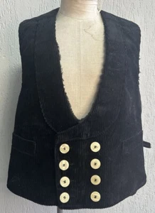Men’s 1950s Black Double Breasted Corduroy Waistcoat Shawl Collar Workwear 42 L - Picture 1 of 3