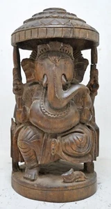 Antique Wooden God Ganesha Idol Figurine Original Old Hand Carved - Picture 1 of 8