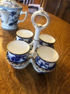 VINTAGE DELFTER BLAU 4 HALB EIERBECHER IM HALTER 6 T X 4,5 X 4,5" - Bild 1 von 14
