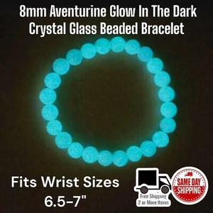 Glow In Dark 8mm Synthetic Aventurine Beaded Bracelet Wrist Sz 6.5-7-Need Light - Picture 1 of 3