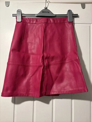 New Look Size 6 Pink Leather Look Aline Skirt - Image 1 of 3