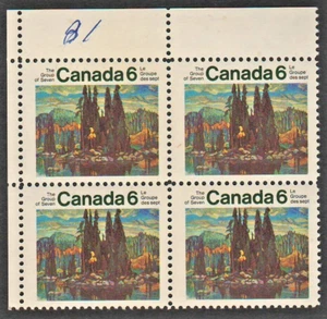 Canada #518 UL Blank Corner Block, Group of Seven (1970) 6¢, OG, XF, MNH - Picture 1 of 2