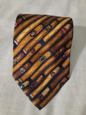 Alynn Neckwear Mens 100% Silk CIGAR Smoking Cigar Band Blue Brown Neck Tie - Image 1 of 3
