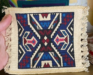 Vintage Dollhouse Geometric Native Style Inspired Western Southwest Woven Carpet - Picture 1 of 6