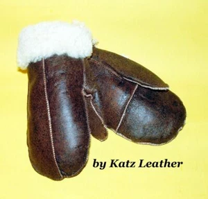 NEW HANDMADE Brown REAL SHEARLING SHEEPSKIN MITTENS MITTS GLOVES SIZE XS by KATZ - Picture 1 of 1