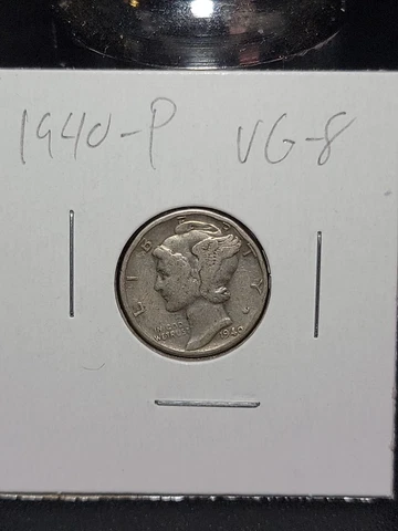 1940 P Mercury Silver Dime in Very Good Circulated Condition in Coin-Flip Cover