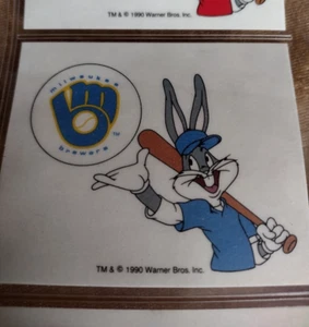 1990 BUGS BUNNY Milwaukee Brewers TEAM LOGO VINTAGE BASEBALL CARD STICKERs 10Lot - Picture 1 of 4